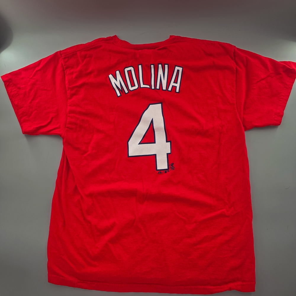 St. Louis Cardinals Yadier Molina #4 Majestic Red T-Shirt Men’s Large‎ - Picture 8 of 11